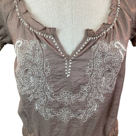 Mine Embroidered Boho Womens Small Top Brown Cotton Rayon Blend - Picture 3 of 10